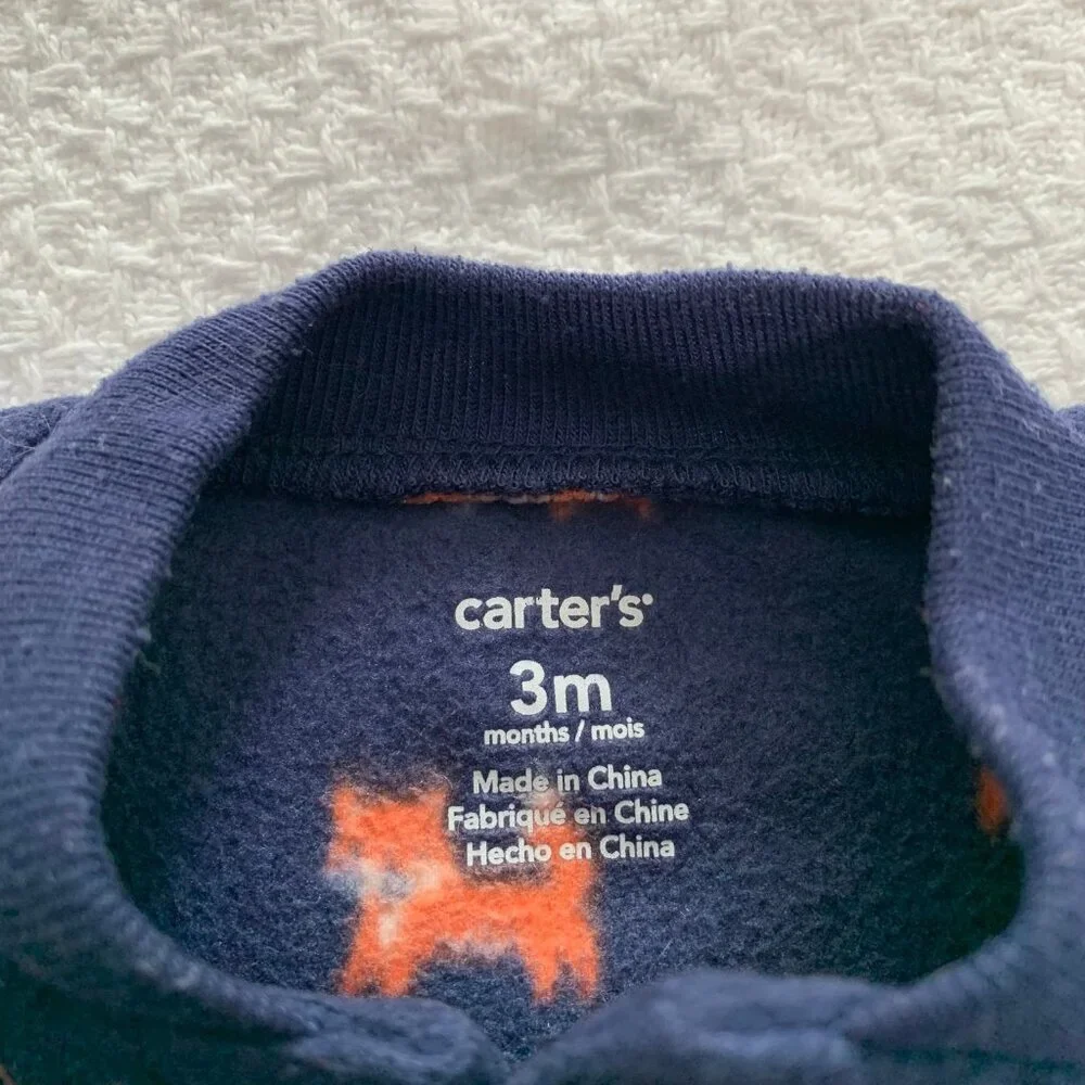 5/$25 Carter's 3M‎ Navy Blue Orange Fox Fleece Footed Pajamas Snap Front Sleeper
